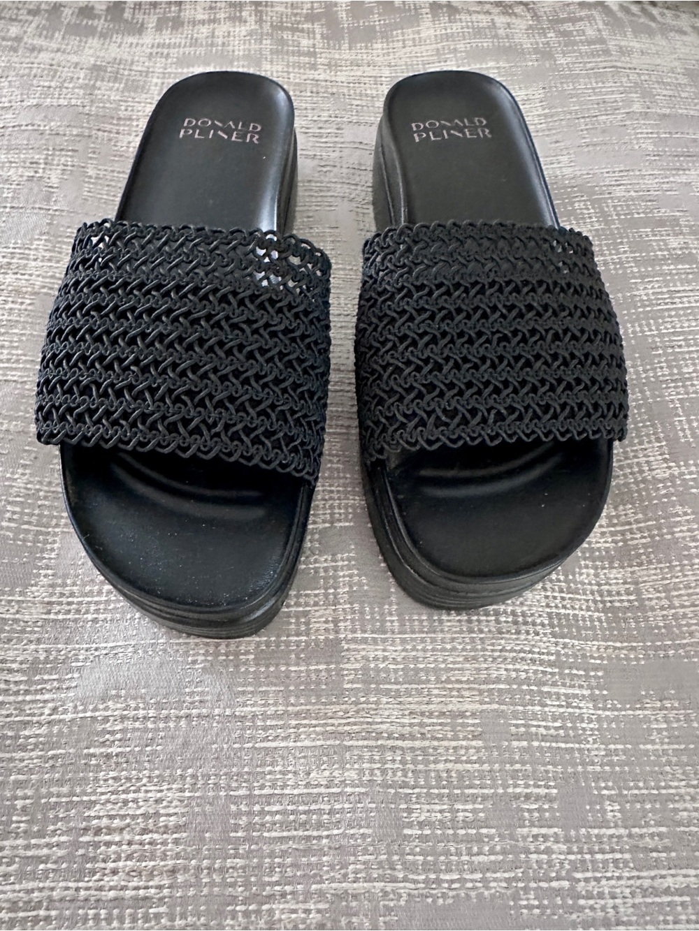 Donald J. Pliner Black Knitted Slide Sandals with Textured Strap